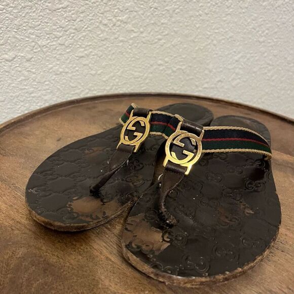 Gucci Interlocking G Logo Leather Flip Flops Women’s 38 US 8 1/2 - Picture 2 of 6